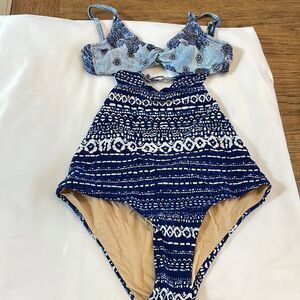 SOME DAYS ONE PIECE SHADES OF BLUE AND WHITE ONE PIECE BATHING SUIT.